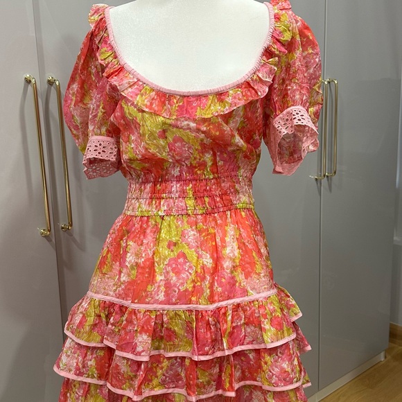 LoveShackFancy Safiya Ruffled Pink and Yellow Silk-blend Floral Mini Dress - Picture 5 of 8